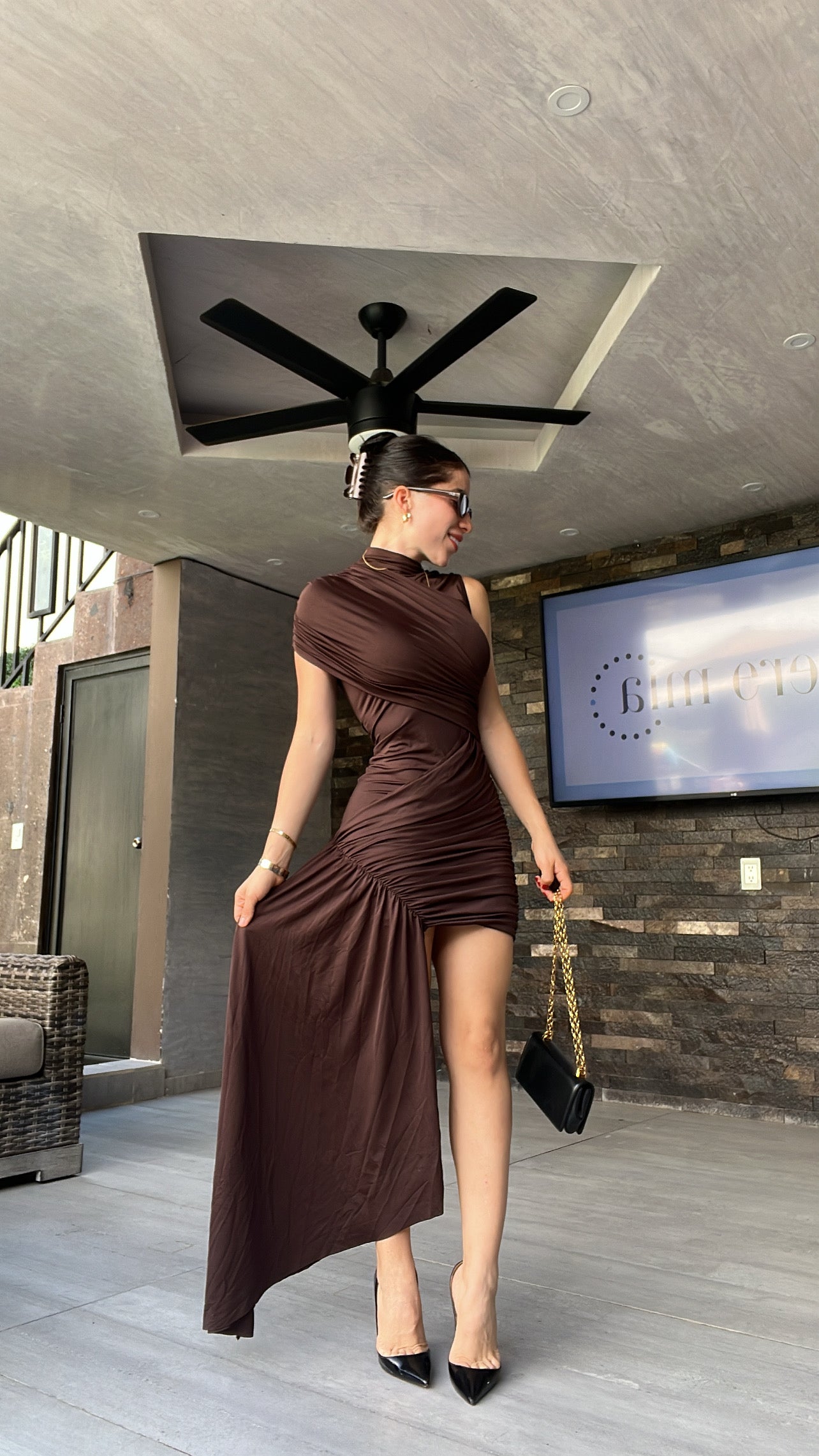 Vestido cafe obs cruzado