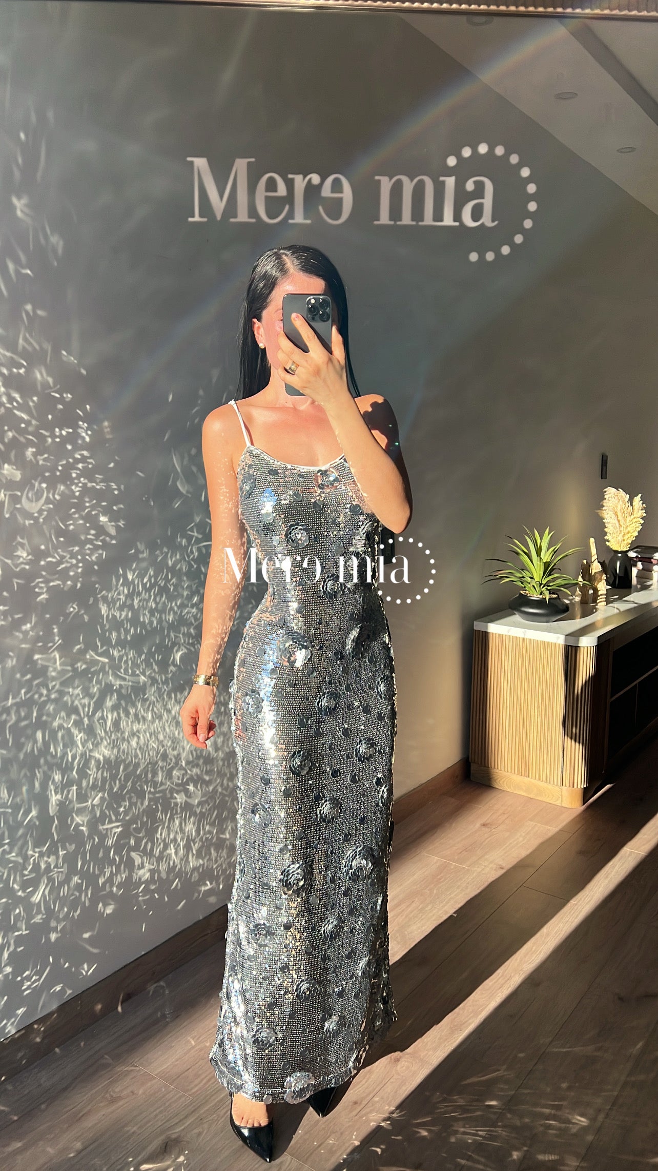 Vestido flores plata