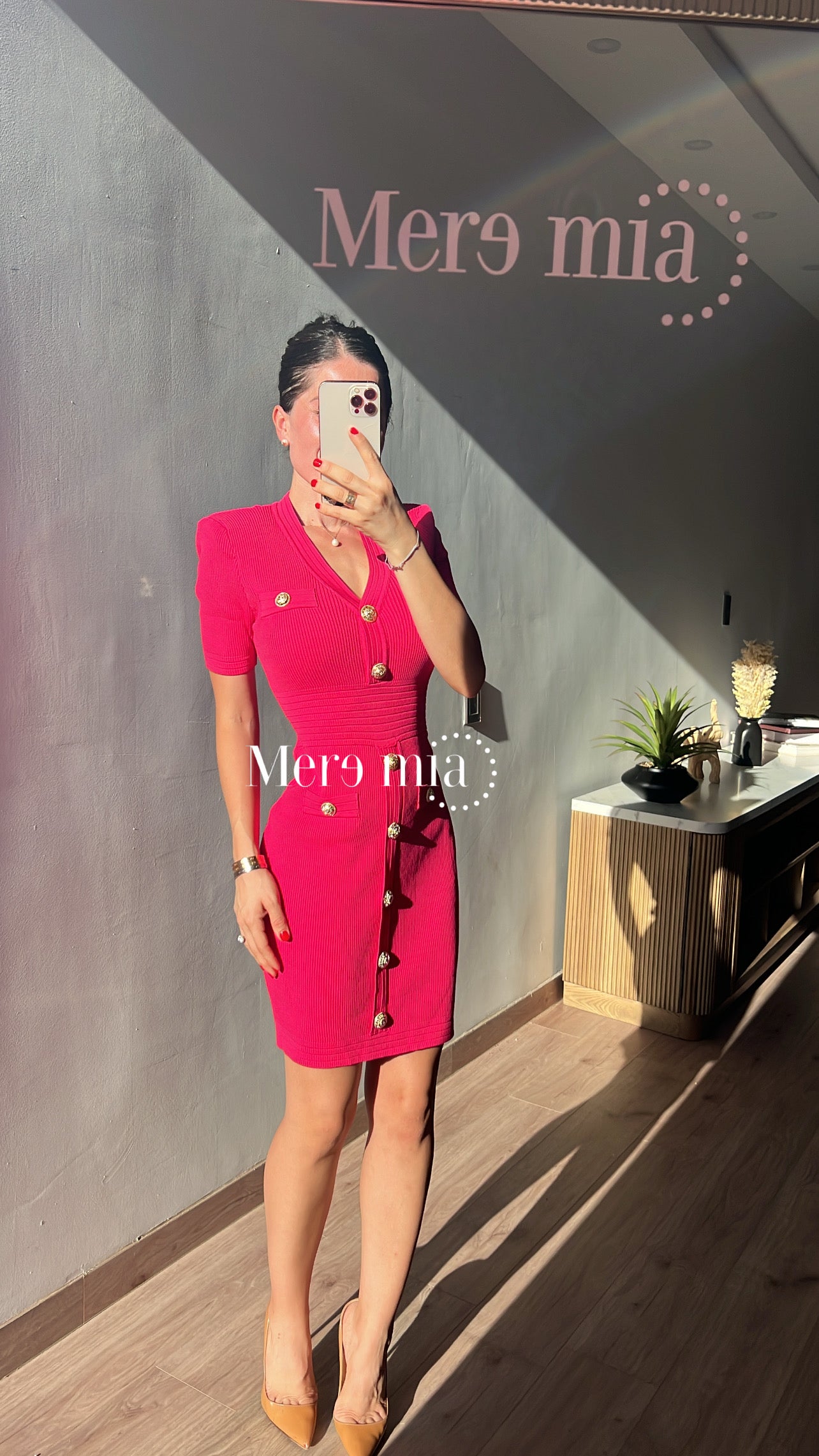 Vestido rosa botones V