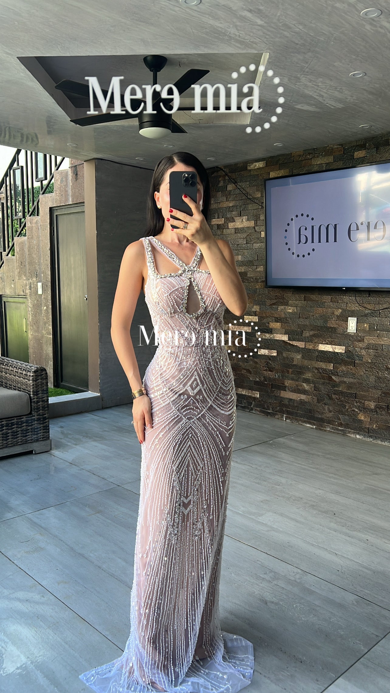 Vestido nude perlas apl V