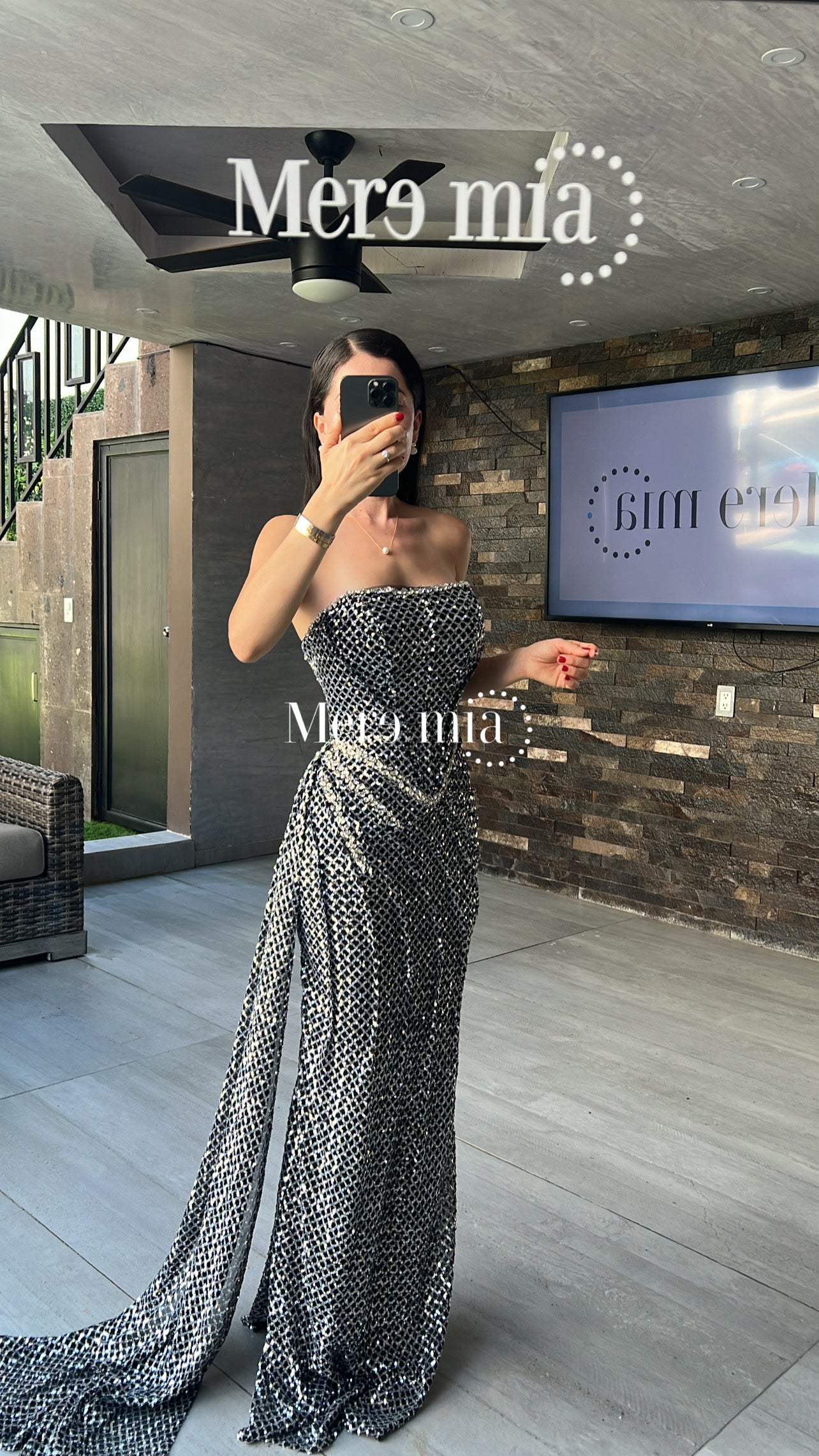 Vestido negro lent plata