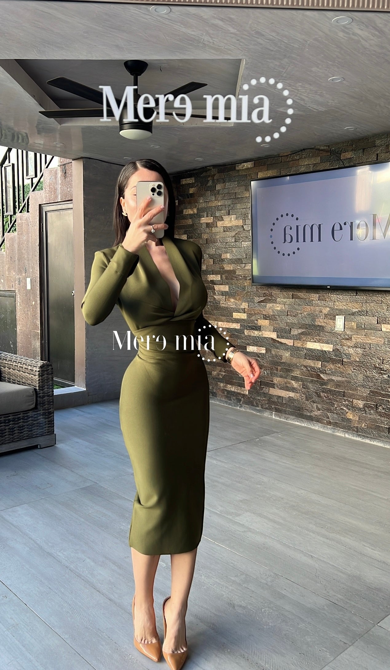 Vestido verde militar manga larga - Main Image