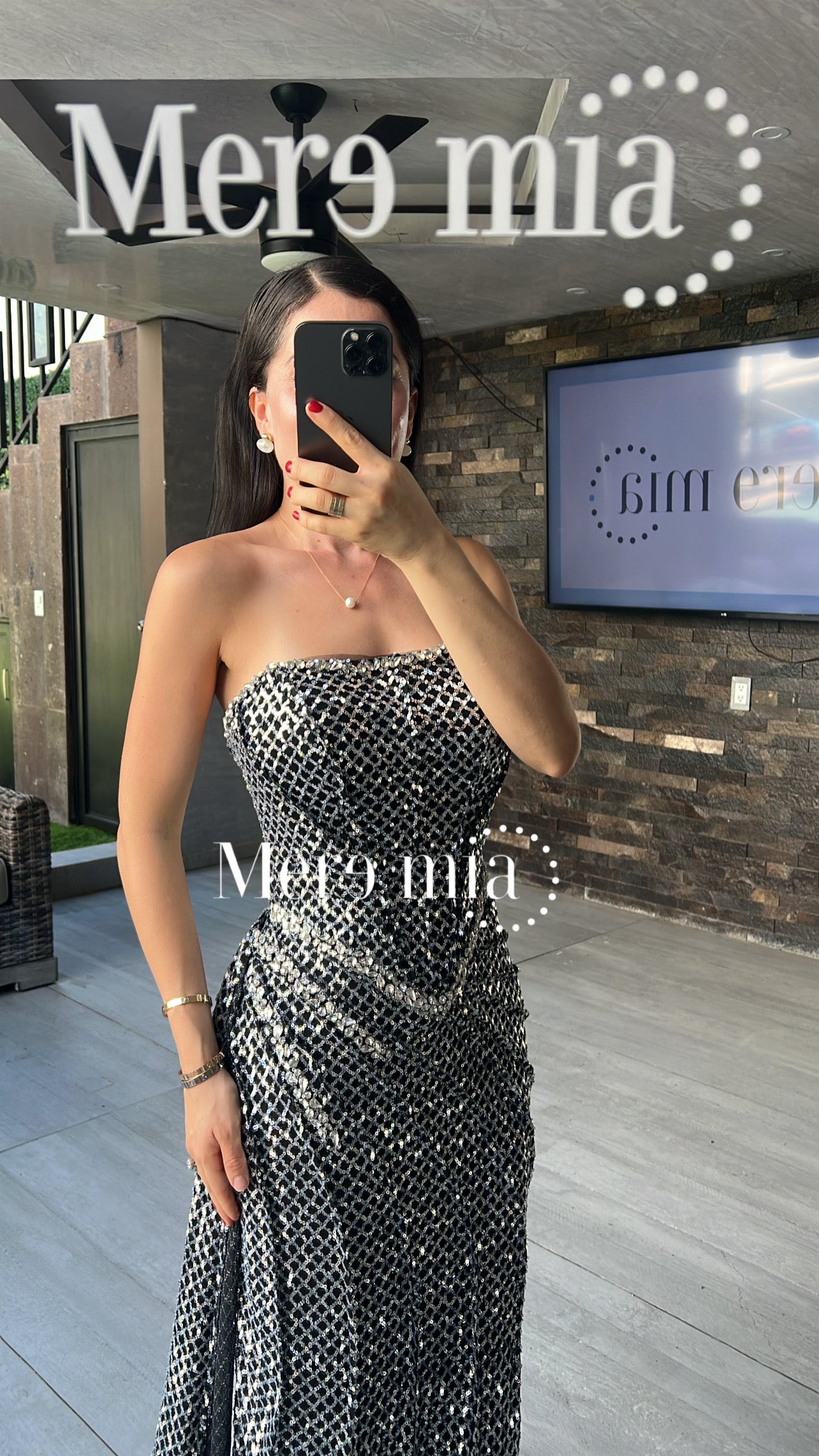 Vestido negro lent plata