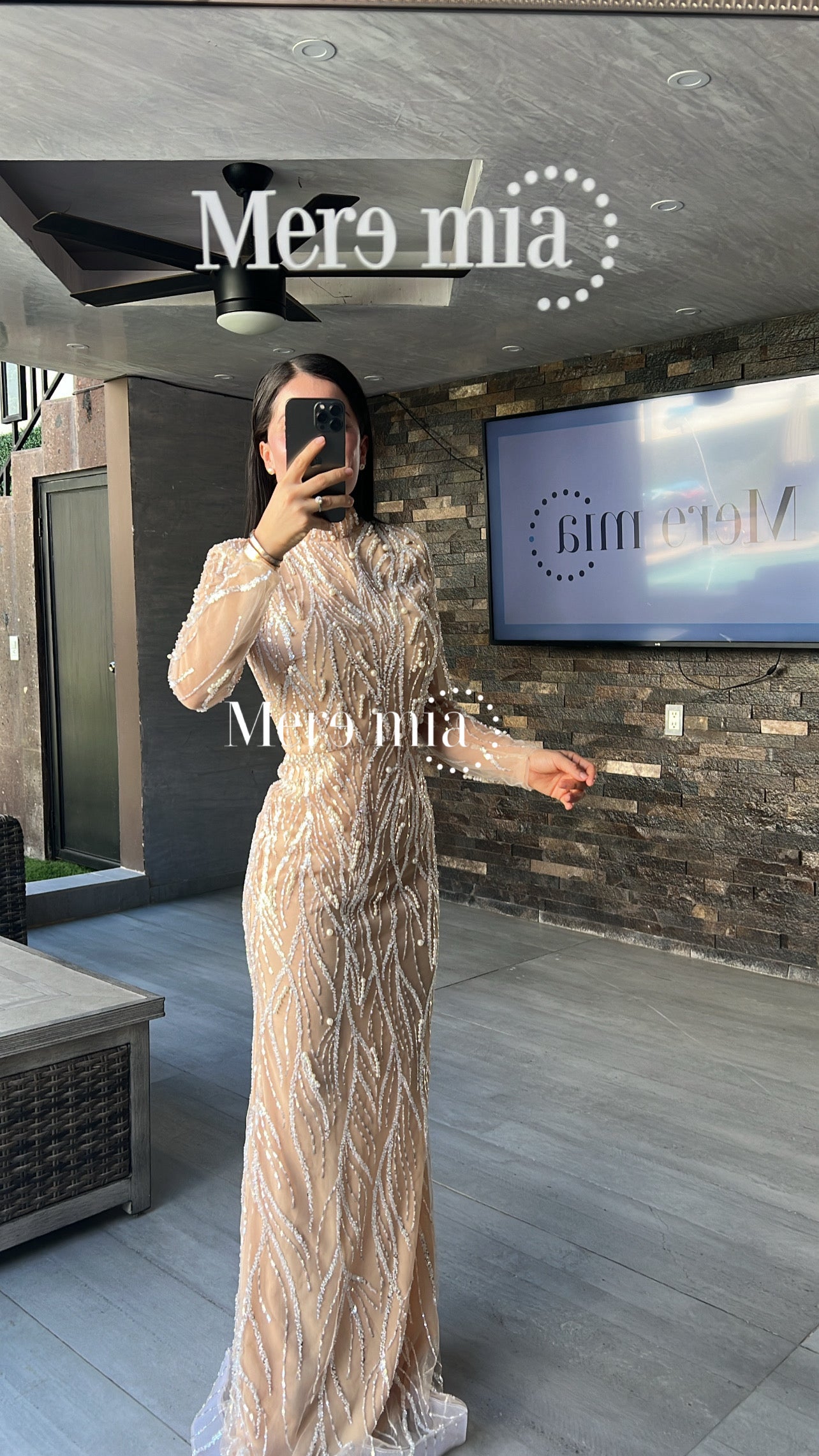 Vestido nude perlas ml