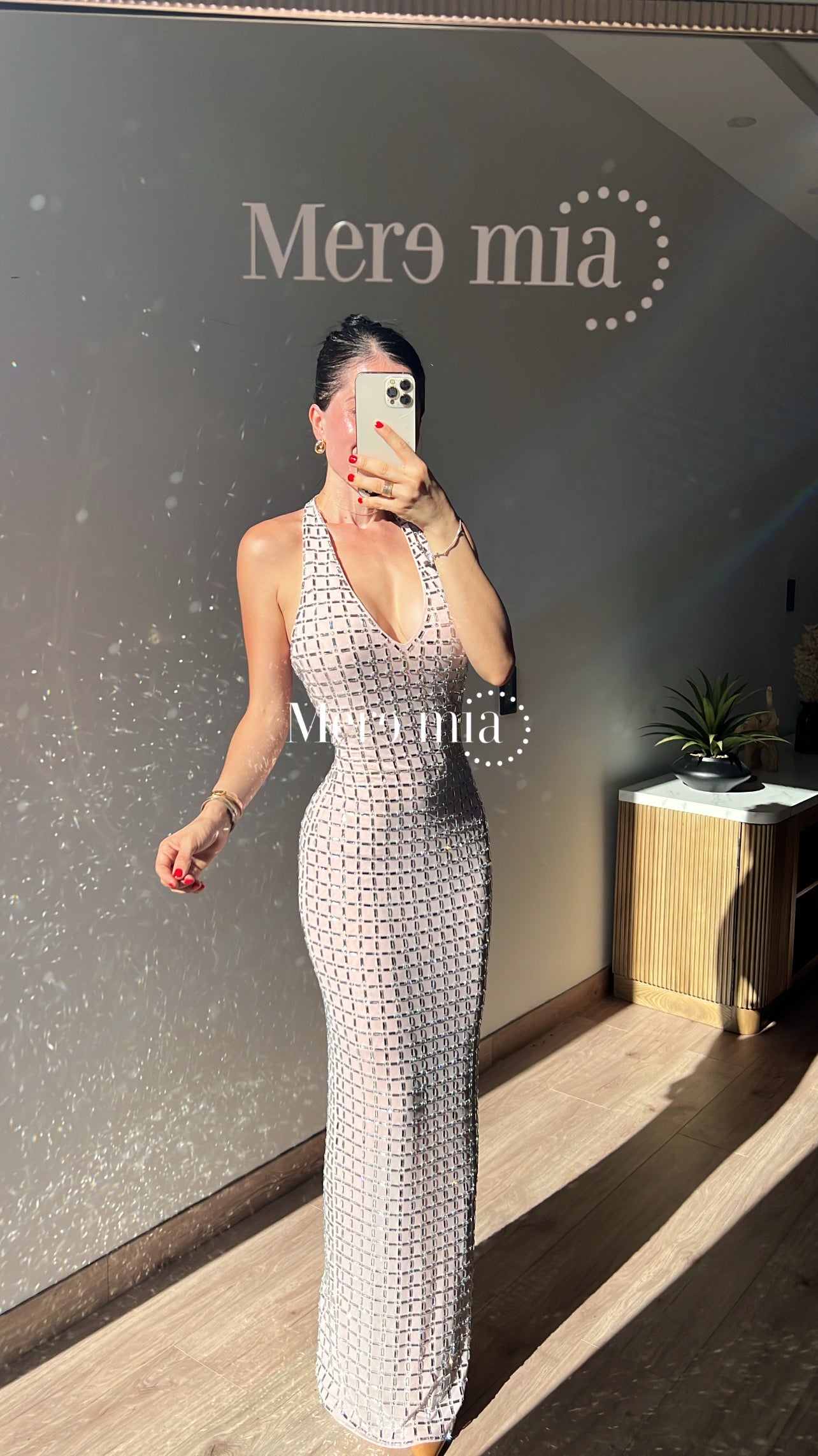 Vestido rosa halter cuad