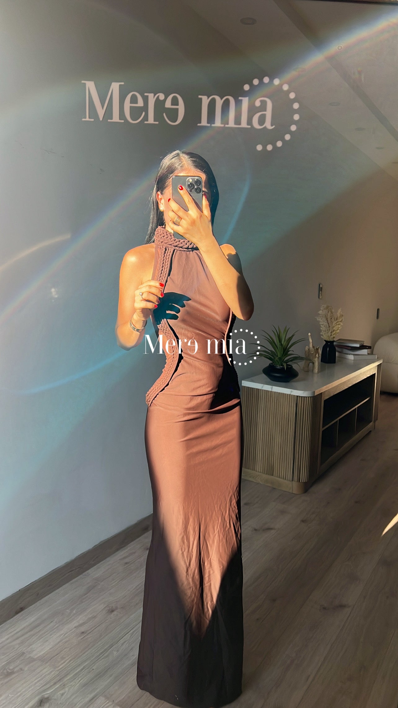 Vestido cafe cuello tren